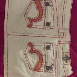 Embellished White Denim Skirt with Pink Accent